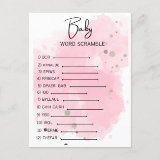 Baby shower Word Scramble Briefkaart