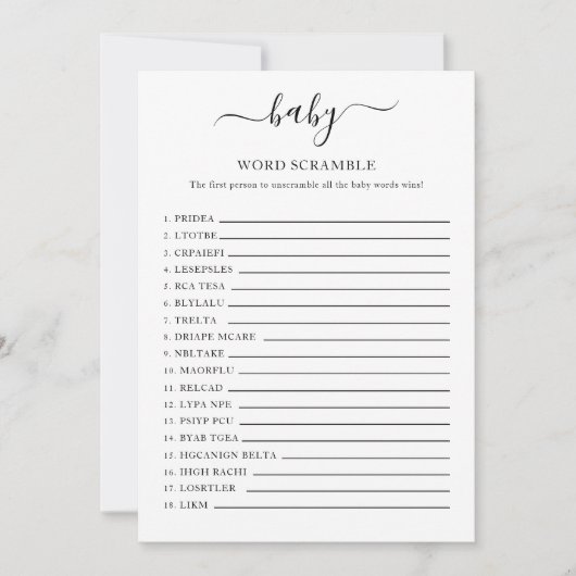 Baby shower Word Scramble Kaart (Voorkant)