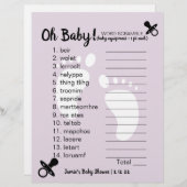 Baby shower Word Scramble Paars (Voorkant / Achterkant)