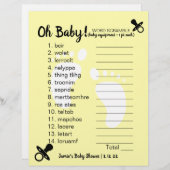 Baby shower Word Scramble Yellow (Voorkant / Achterkant)
