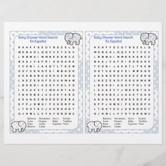 Baby Shower word search Spanish Flyer (Voorkant)