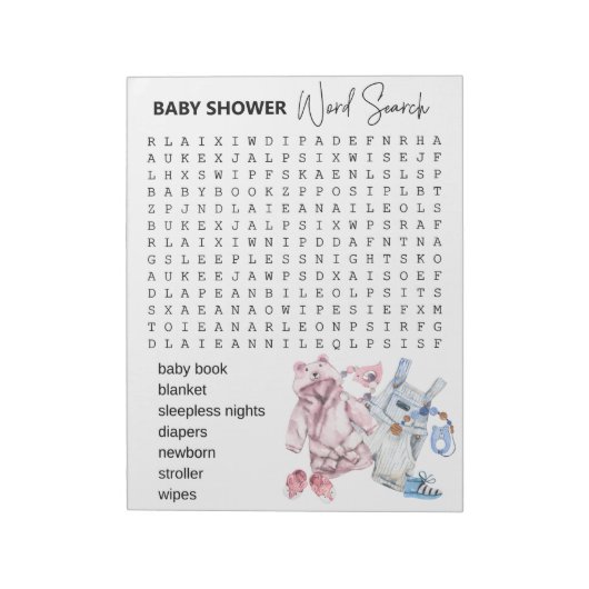 Baby shower Word-zoekprogramma's Notitieblok (Gedraaid)