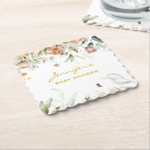 Baby shower zacht blush roze bloemdruppel kartonnen onderzetters