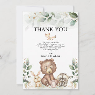 Baby shower Zacht groenery Woodland Animals Bedankkaart