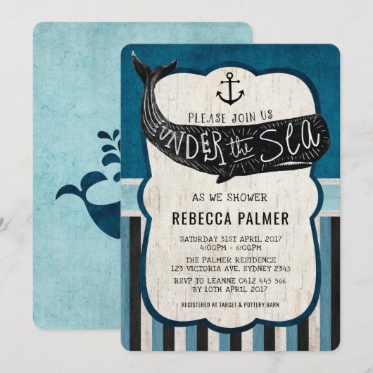  Baby shower Zee Nautical Invite Kaart (Voorkant / Achterkant)