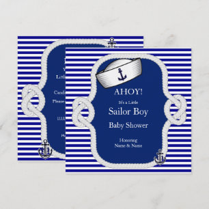 Baby Shower Zeemanshoed Jongen Blauw Streep Kaart