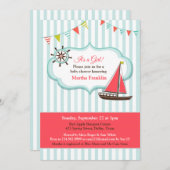 Baby shower Zeilboot Jongensuitnodiging Kaart (Voorkant / Achterkant)