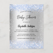 Baby shower zilverblauw, confetti sprinkhaan uitnodiging briefkaart (Voorkant)