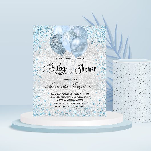 Baby shower zilverblauw glitter-budget flyer