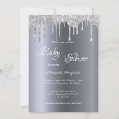 Baby shower zilveren glitter-drip kaart (Voorkant)