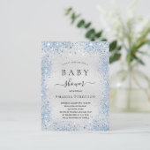 Baby shower zilverglitter-blauw uitnodiging briefkaart (Staand voorkant)