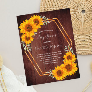 Baby shower zonnebloemen bruin hout briefkaart