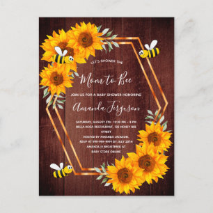 Baby shower zonnebloemen bruine bijenuitnodiging briefkaart