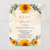 Baby shower zonnebloemen eucalyptusgoud glitter uitnodiging briefkaart (Voorkant)
