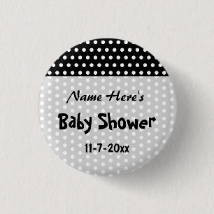 baby shower, zwart en wit pokstip. ronde button 3,2 cm