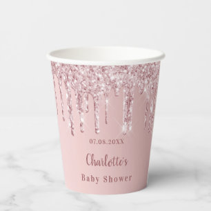 Baby shower zwart roze glitter monogram papieren bekers