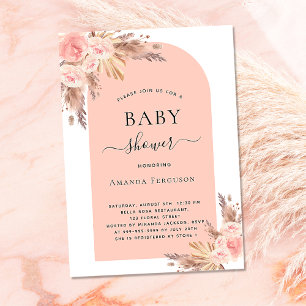 Baby shower zwart roze pampas gras roos goud kaart