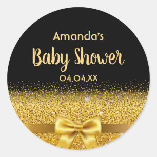 Baby shower zwarte goudnaam ronde sticker