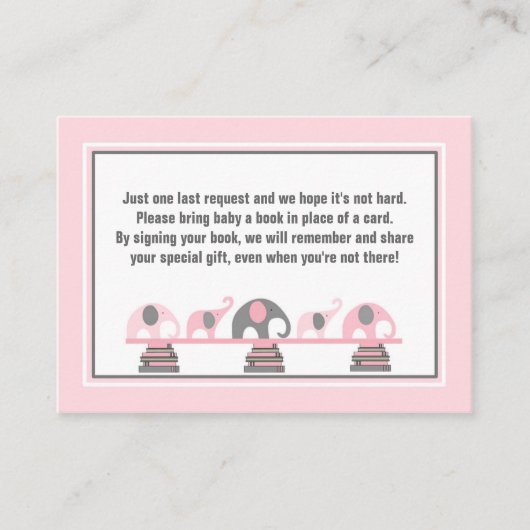 Baby showers boek Invoegen Roze Grijze Olifanten Informatiekaartje (Voorkant)
