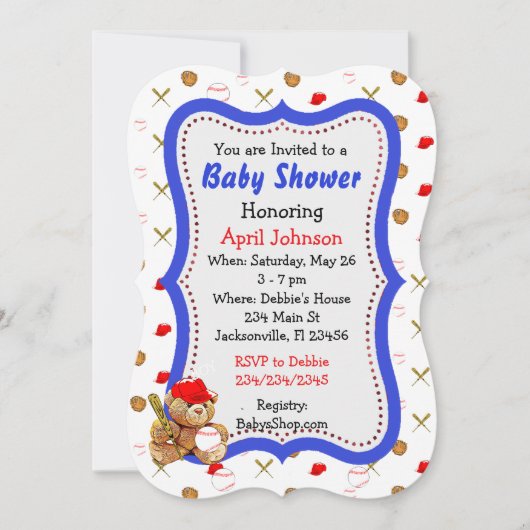 Baby showers de baseball Teddy Bear Invitations (Devant)