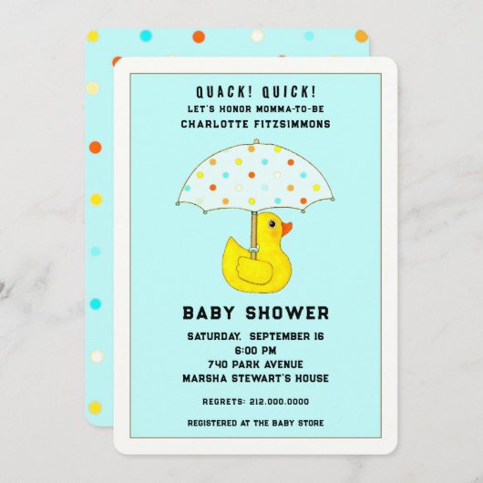 Baby showers eend met paraplu kaart (Voorkant / Achterkant)