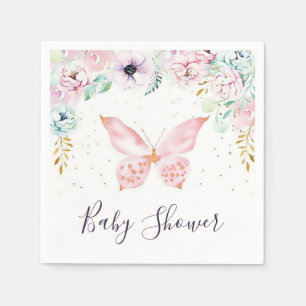 Baby showers servetten voor pasteelfloren en vlind