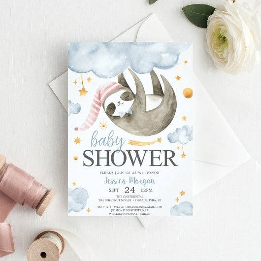 Baby Sloth Baby Shower Invitations