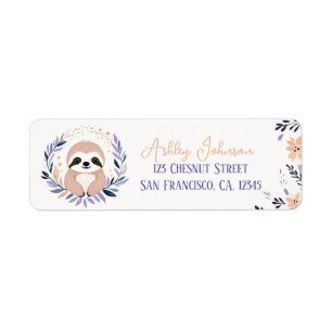 Baby Sloth Boho Floral Design - Retouradres Etiket