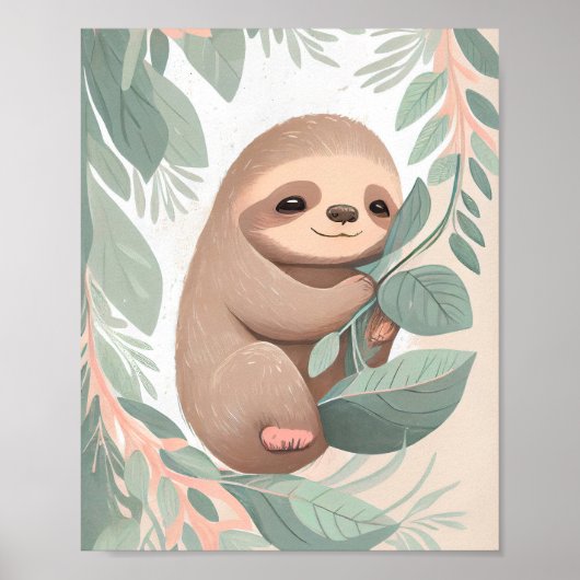 Baby Sloth Nursery Imprimer Poster Wall Art (Devant)