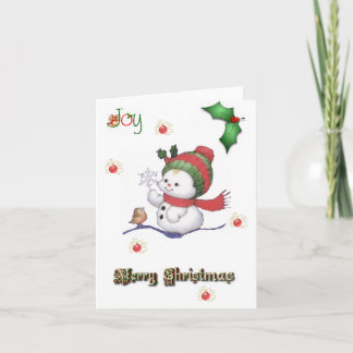baby sneeuwman die aan een Kerstmiskaart van de Feestdagen Kaart