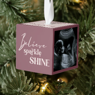 Baby Sonogram Geloof Sparkle Shine 3 Foto Kubus Ornament