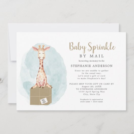 Baby springen per post - neutraal giraf + doos kaart (Voorkant)