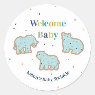 Baby Sprinkle Animal Cookies Boy Baby shower Ronde Sticker