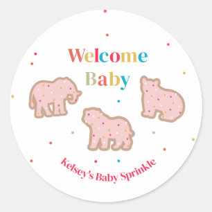 Baby Sprinkle Animal Cookies Girl Baby shower Ronde Sticker