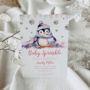 Baby Sprinkle, Baby shower Roze Penguin Invitation Kaart