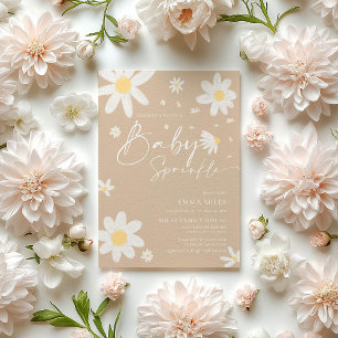 Baby Sprinkle, Baby shower Uitnodiging Daisy Beige
