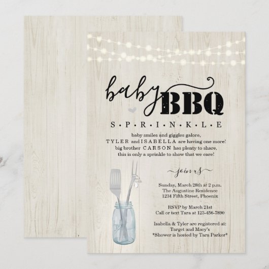 Baby Sprinkle BBQ - Couple's Baby Q Barbeque Invit Kaart (Voorkant / Achterkant)