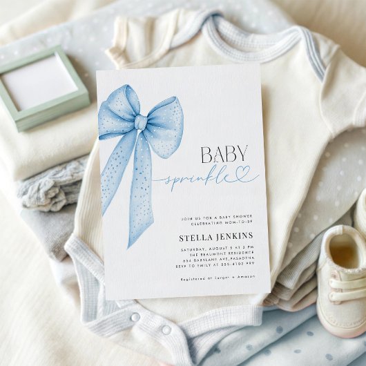 Baby Sprinkle Blue Bow Baby Shower Invitation Kaart