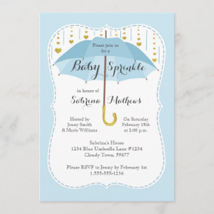 Baby Sprinkle Boy Shower Blauwe Paraplu Uitnodigin Kaart