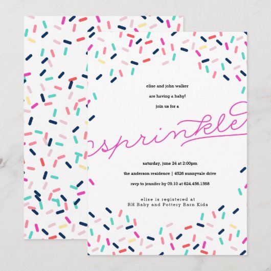 BABY SPRINKLE CONFETTI INVITATIE KAART (Voorkant / Achterkant)