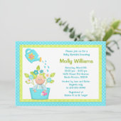 Baby Sprinkle Flower Pot Boy Shower Invitation Kaart (Staand voorkant)