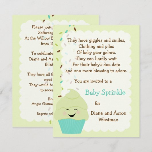 Baby Sprinkle Gender Neutrale Uitnodiging (Voorkant / Achterkant)