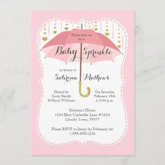 Baby Sprinkle Girl Douche Roze Paraplu Uitnodiging