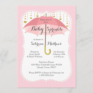 Baby Sprinkle Girl Shower Pink Umbrella Invitation Kaart