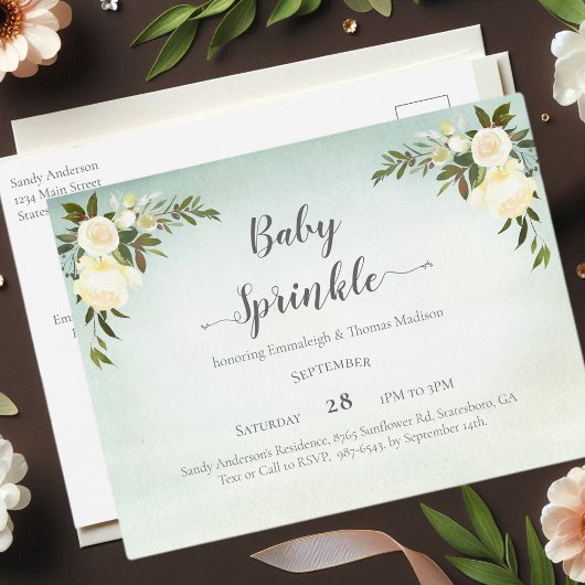Baby Sprinkle Groen Wit Rozen Briefkaart