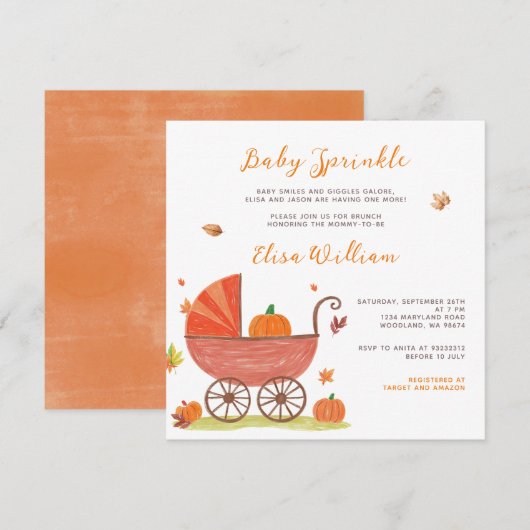 Baby Sprinkle Herfst Pumpkin Carriage Baby shower Kaart (Voorkant / Achterkant)