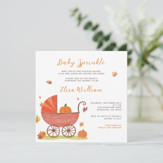 Baby Sprinkle Herfst Pumpkin Carriage Baby shower Kaart (Staand voorkant)