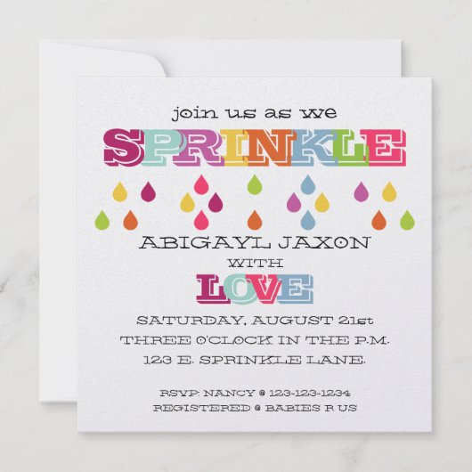 BABY SPRINKLE INVITATIE KAART (Voorkant)