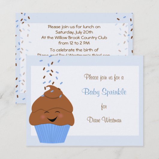 Baby Sprinkle Invitation in Blues Kaart (Voorkant / Achterkant)