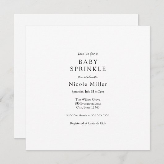 Baby Sprinkle Invitation Kaart (Voorkant / Achterkant)